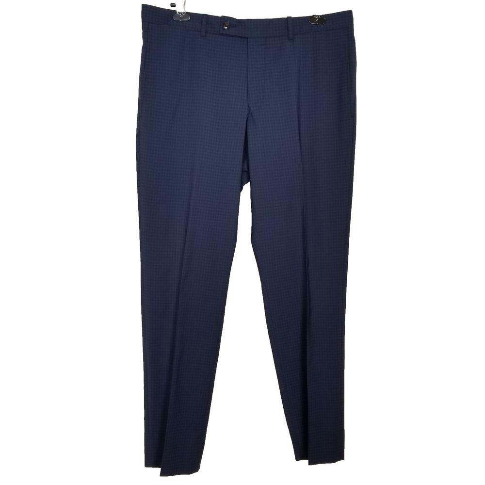 Ted Baker Men Wool Blend Dress Pants Sz 35R x 30 Blue Check Classic Preppy